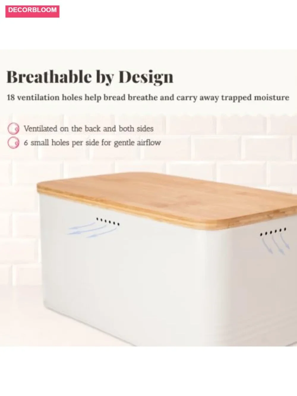 Metal Bread Box with Bamboo Lid Farmhouse Kitchen Storage